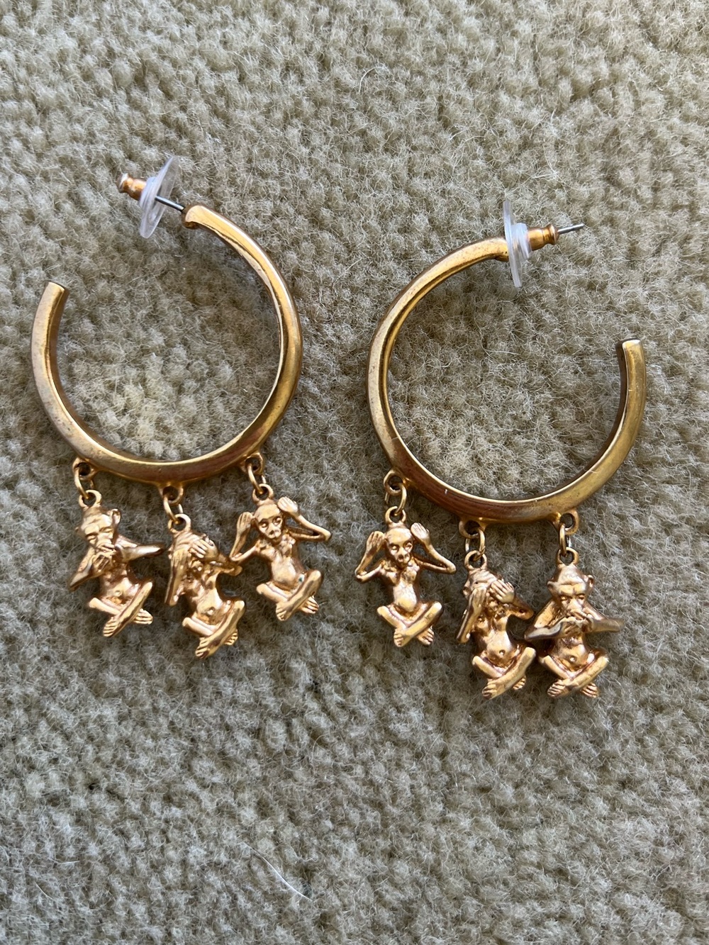 Oscar de la Renta Three Wise Monkeys Hoop Earrings